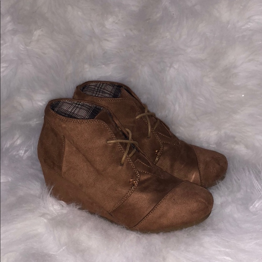 Tan Suede Wedge Booties